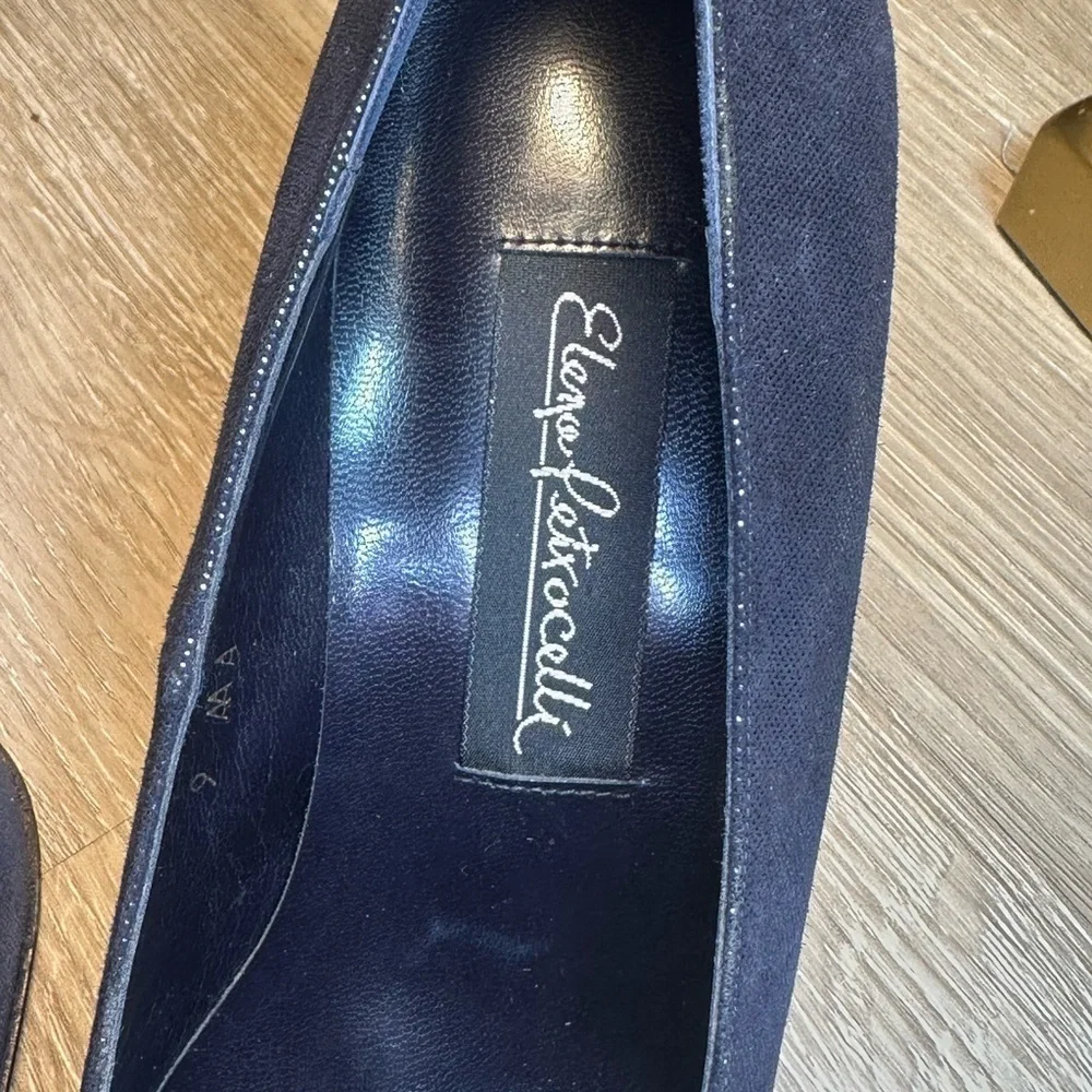 Elena Petrocelli Navy Leather Pumps 9 AAAA Extra Narrow 3.5” Heel Made in Spain